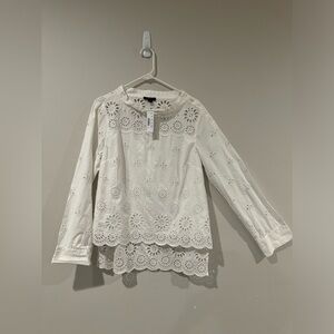 J.CREW white Funnelneck shirt in eyelet. Brand new with tags! Size 10.